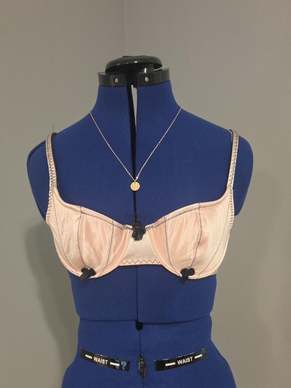 Native Intimates Pink Satin Underwire Bra with Black Trim
